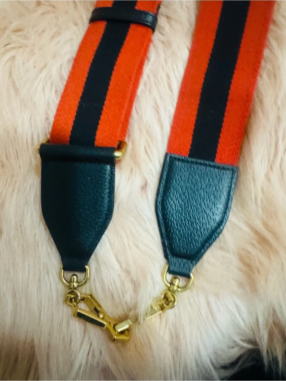 Gucci Red and Black Striped Messenger Strap with Gold Hardware
